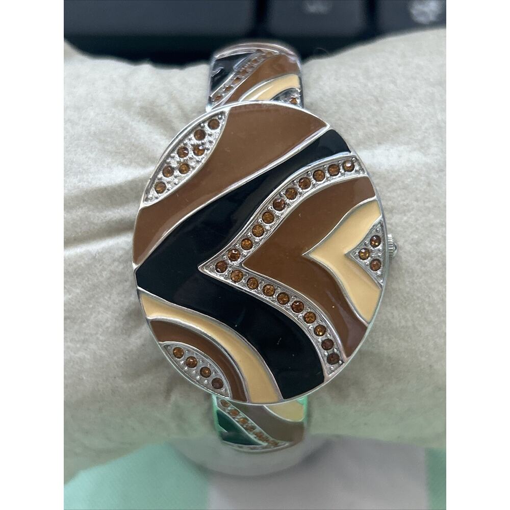 POV Brown Black And Silver Tone Women’s Cuff Watch